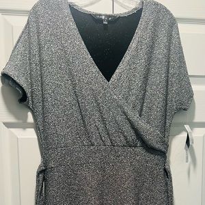 LuLaRoe Noelle NWT size M sparkly silver over black maxi dress.